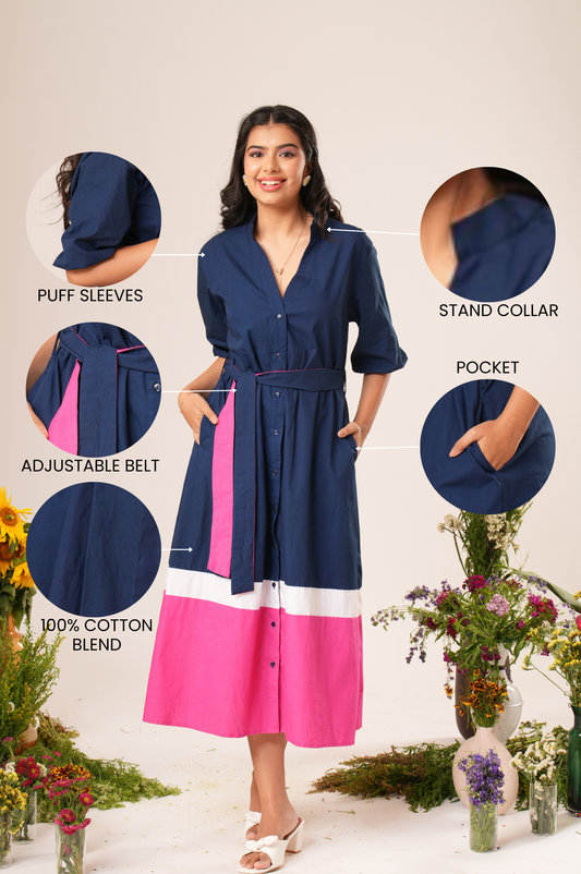 Colorblock Shirt Dress Label By Mohita