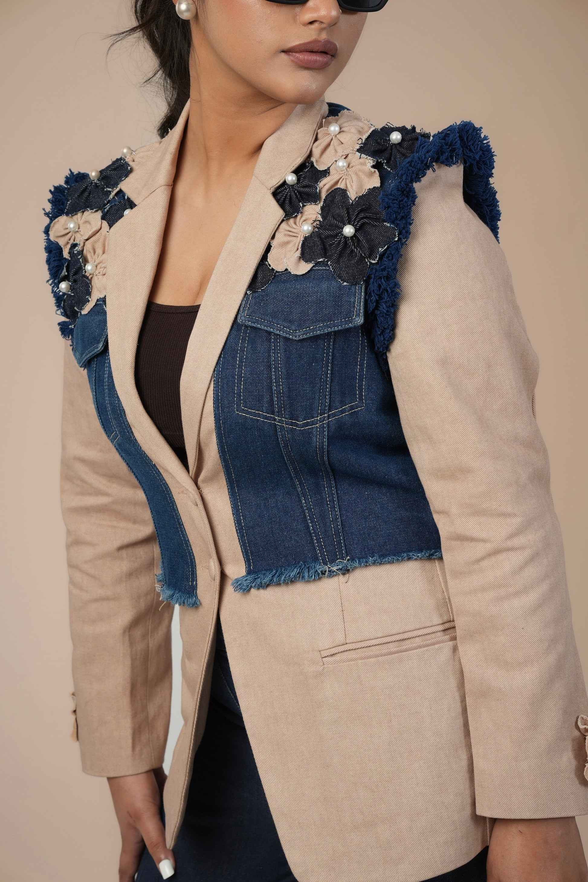 BLAZER BLOOM DENIM CORD SET Label By Mohita