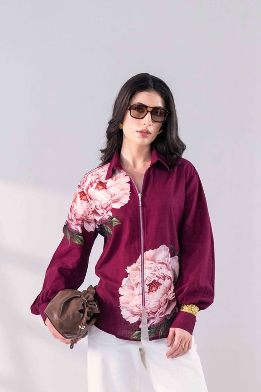 WINE FLORAL ZIP SHIRT Label By Mohita