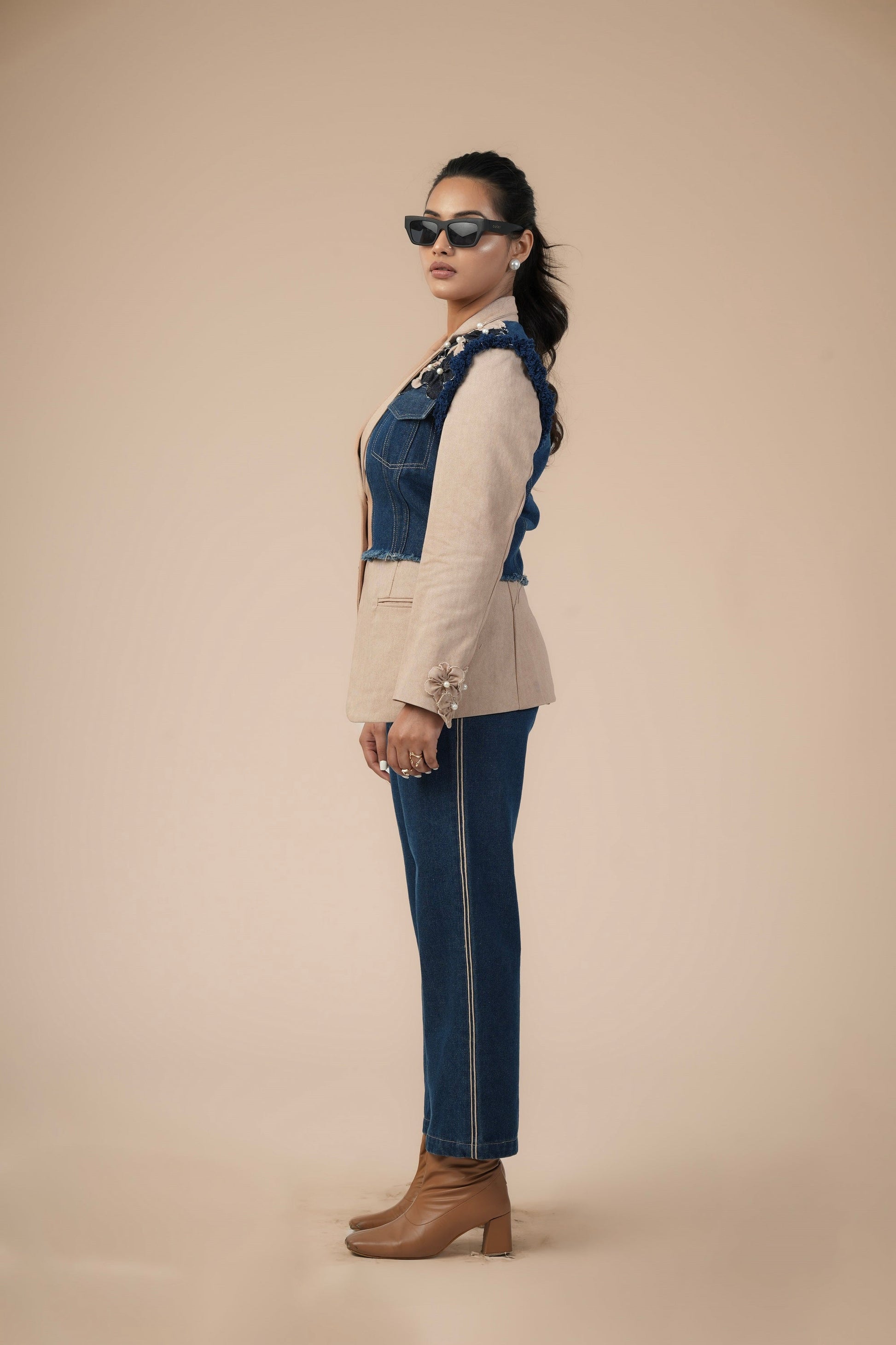 BLAZER BLOOM DENIM CORD SET Label By Mohita