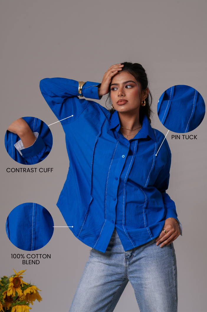 Pin-Tucked Contrast Cuff Shirt Label By Mohita