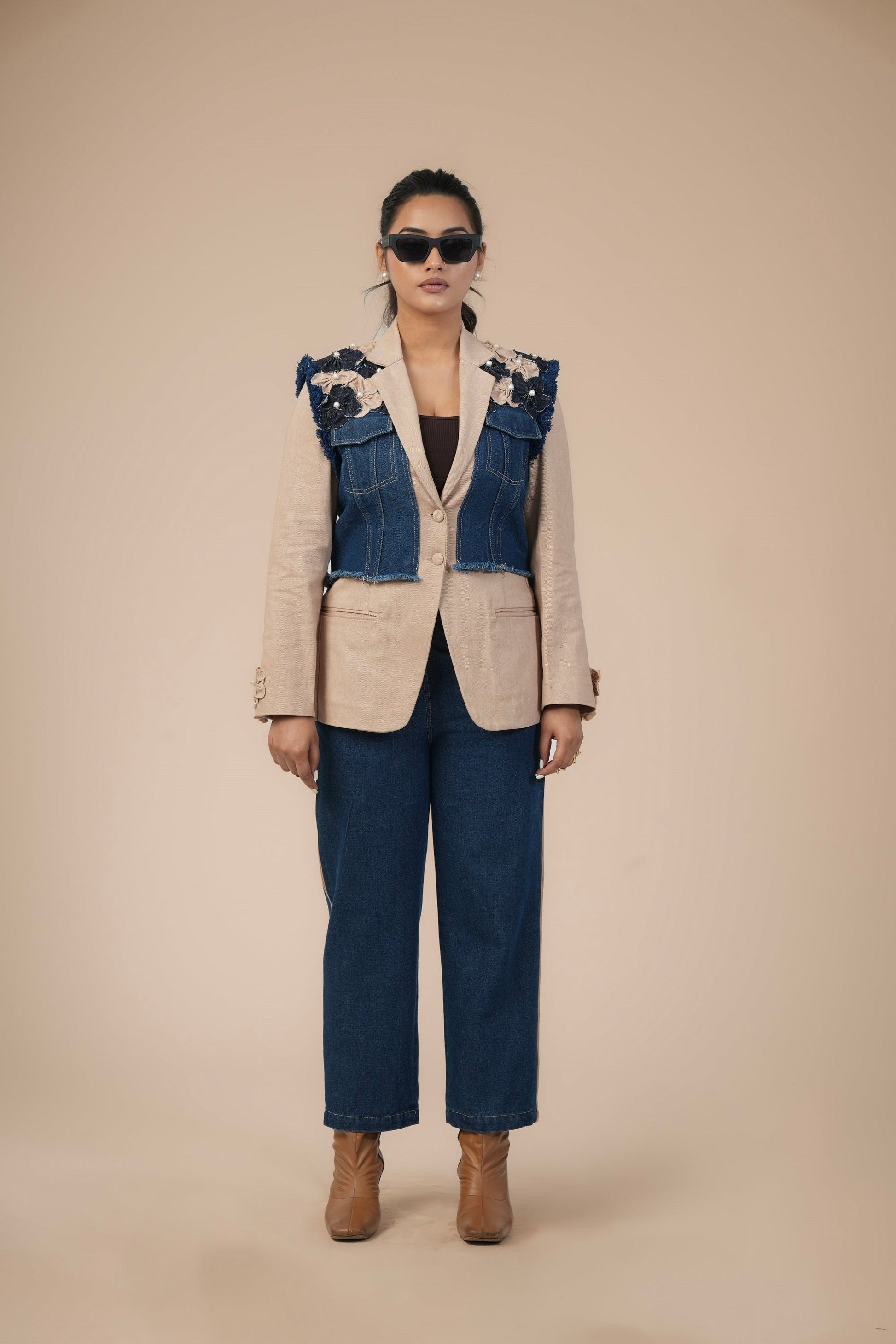 BLAZER BLOOM DENIM CORD SET Label By Mohita