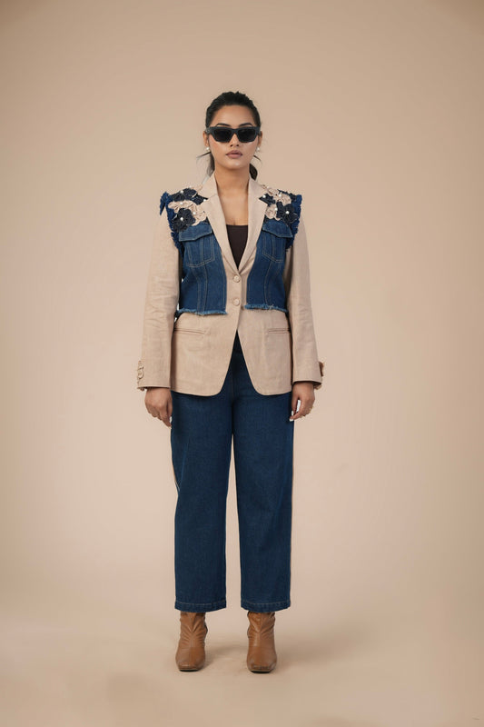 BLAZER BLOOM DENIM CORD SET Label By Mohita