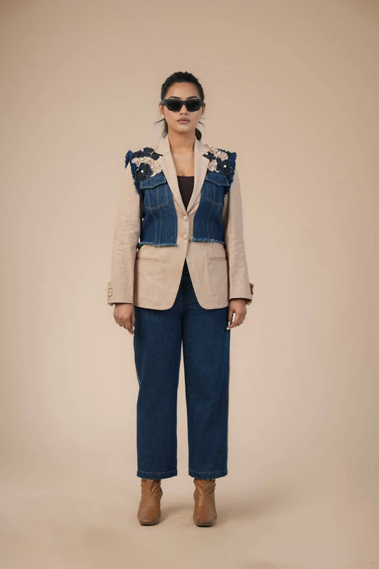 BLAZER BLOOM DENIM CORD SET Label By Mohita