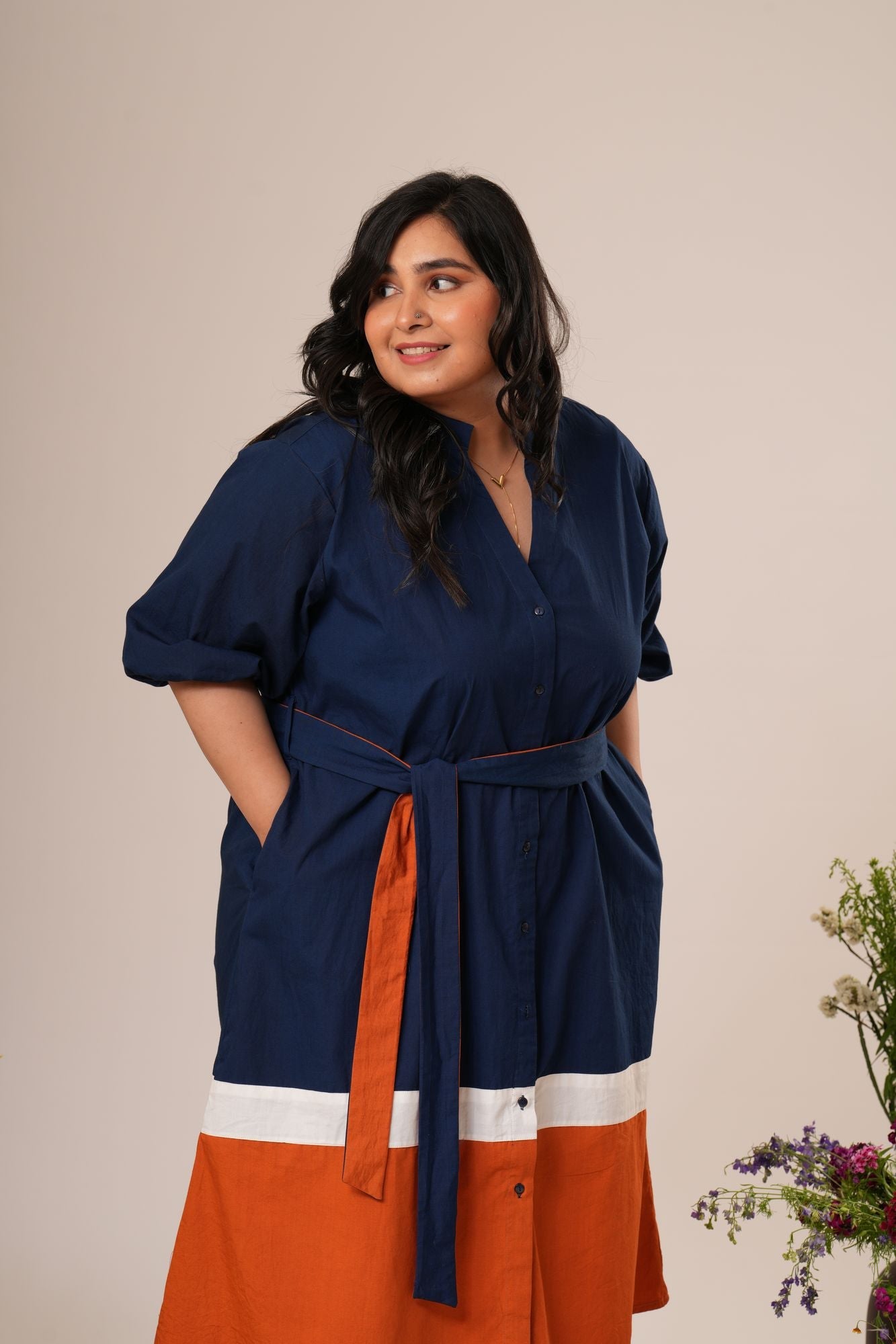 Colorblock Shirt Dress Label By Mohita