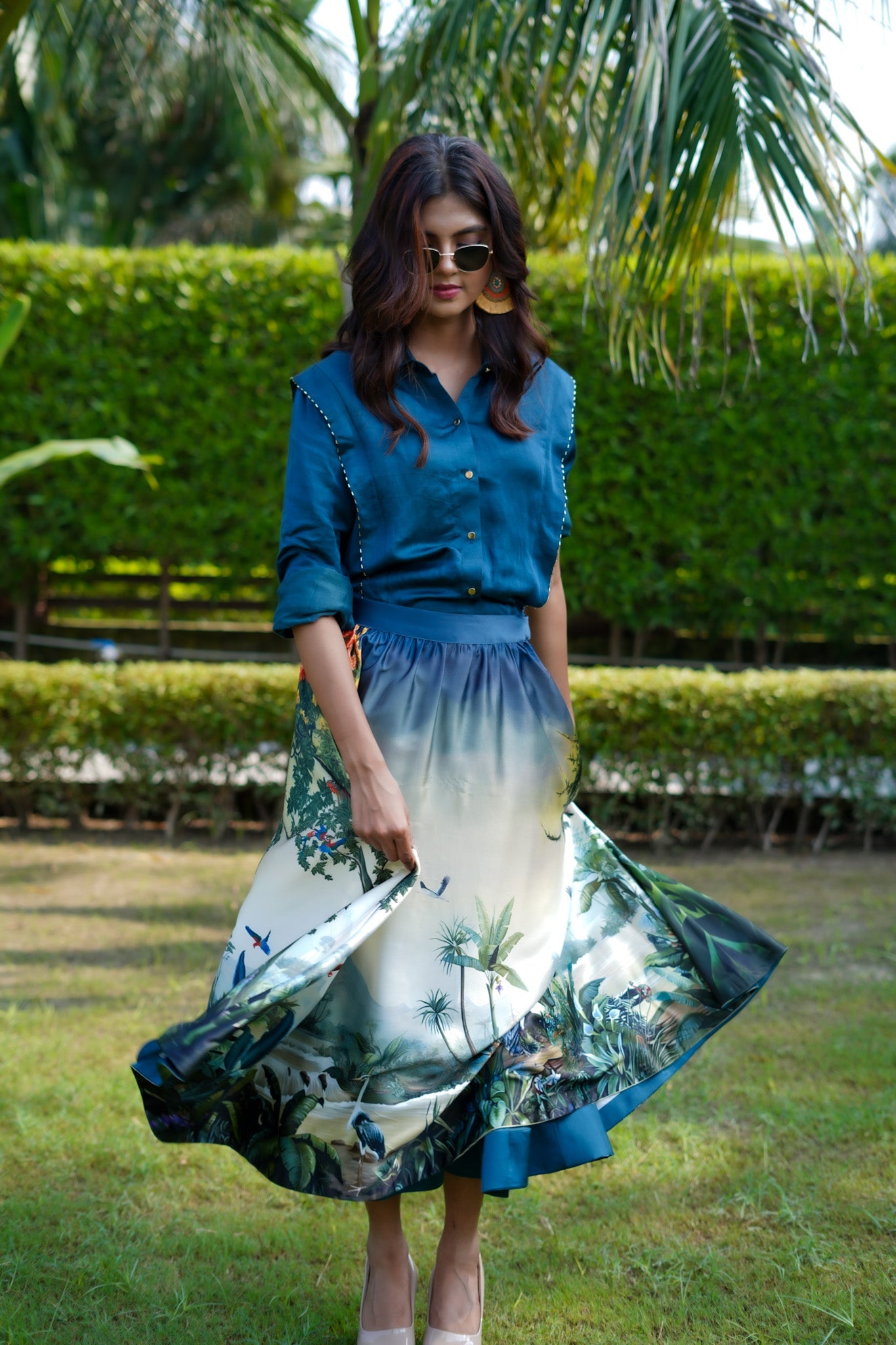 BLUE OLIVE SAFARI STORY SKIRT AND SHIRT SET Label By Mohita