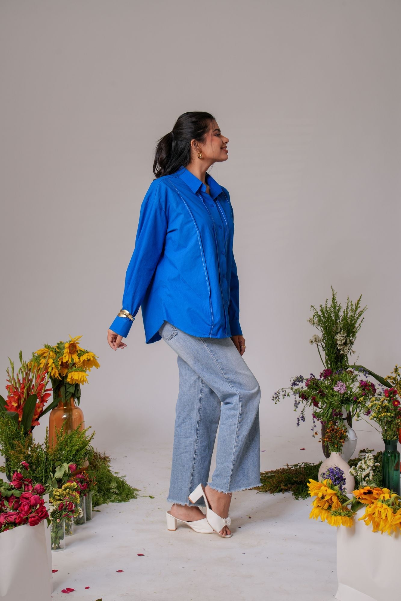 Pin-Tucked Contrast Cuff Shirt Label By Mohita