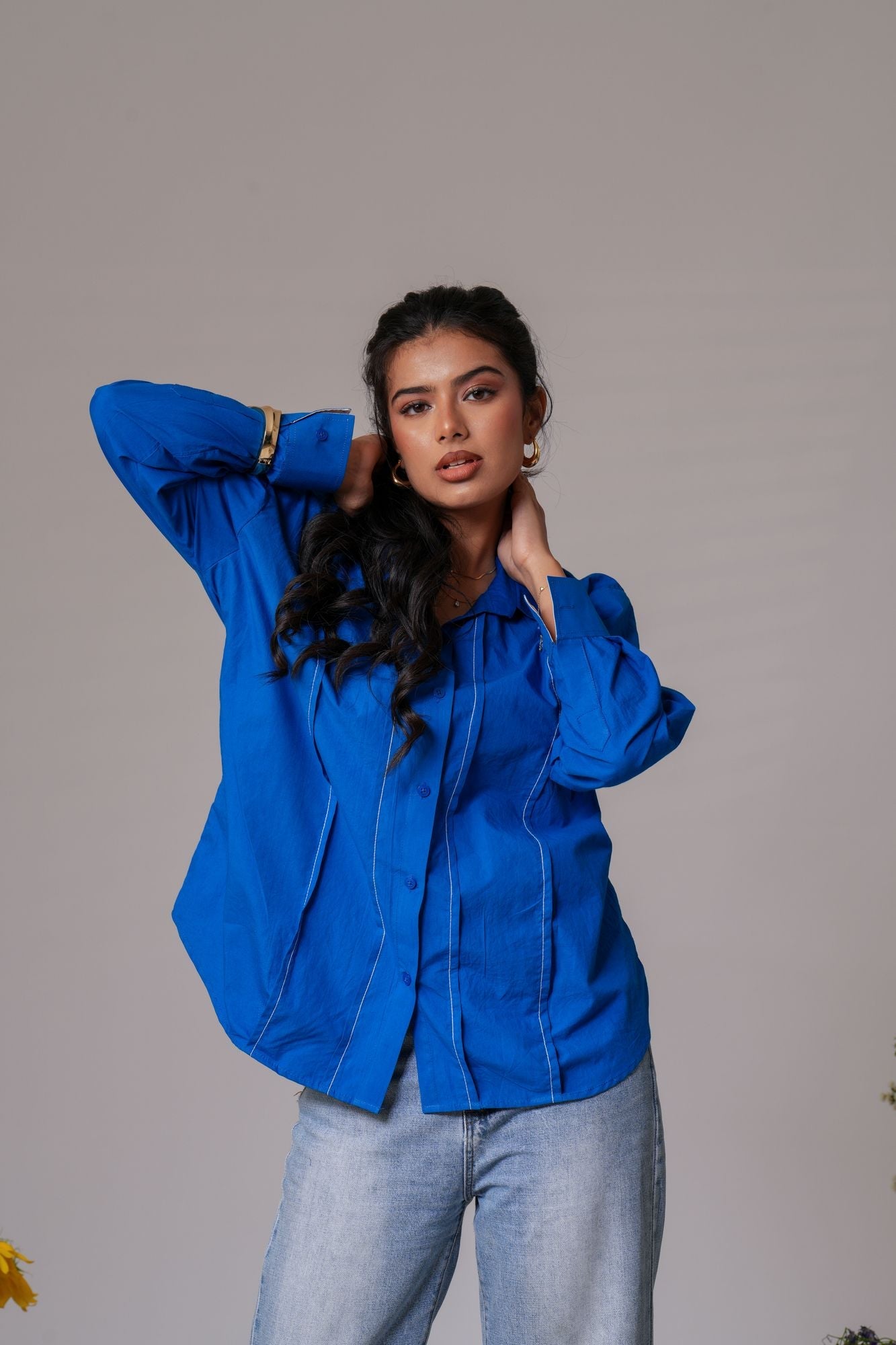 Pin-Tucked Contrast Cuff Shirt Label By Mohita