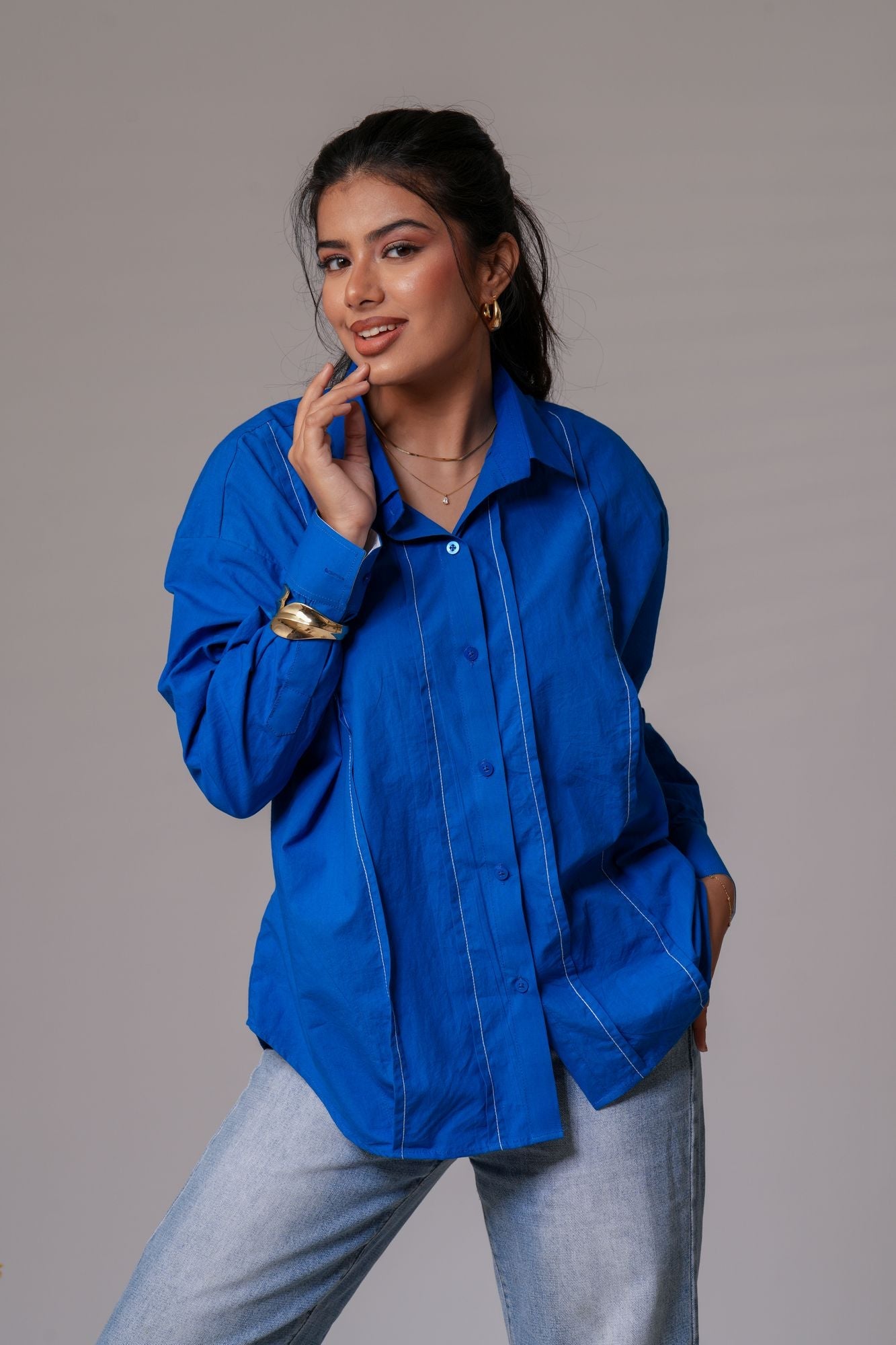 Pin-Tucked Contrast Cuff Shirt Label By Mohita