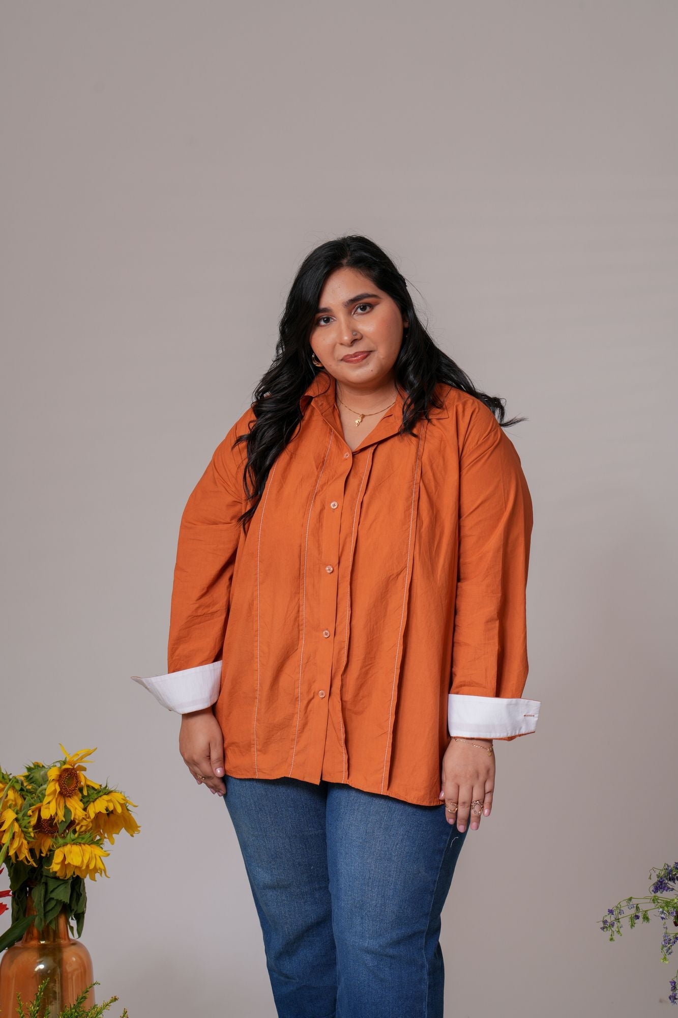 Pin-Tucked Contrast Cuff Shirt Label By Mohita