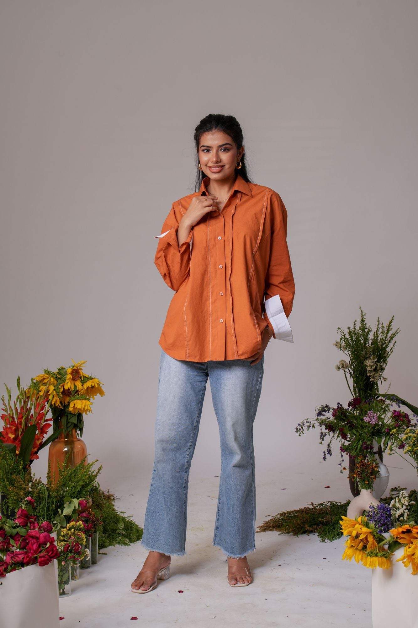 Pin-Tucked Contrast Cuff Shirt Label By Mohita