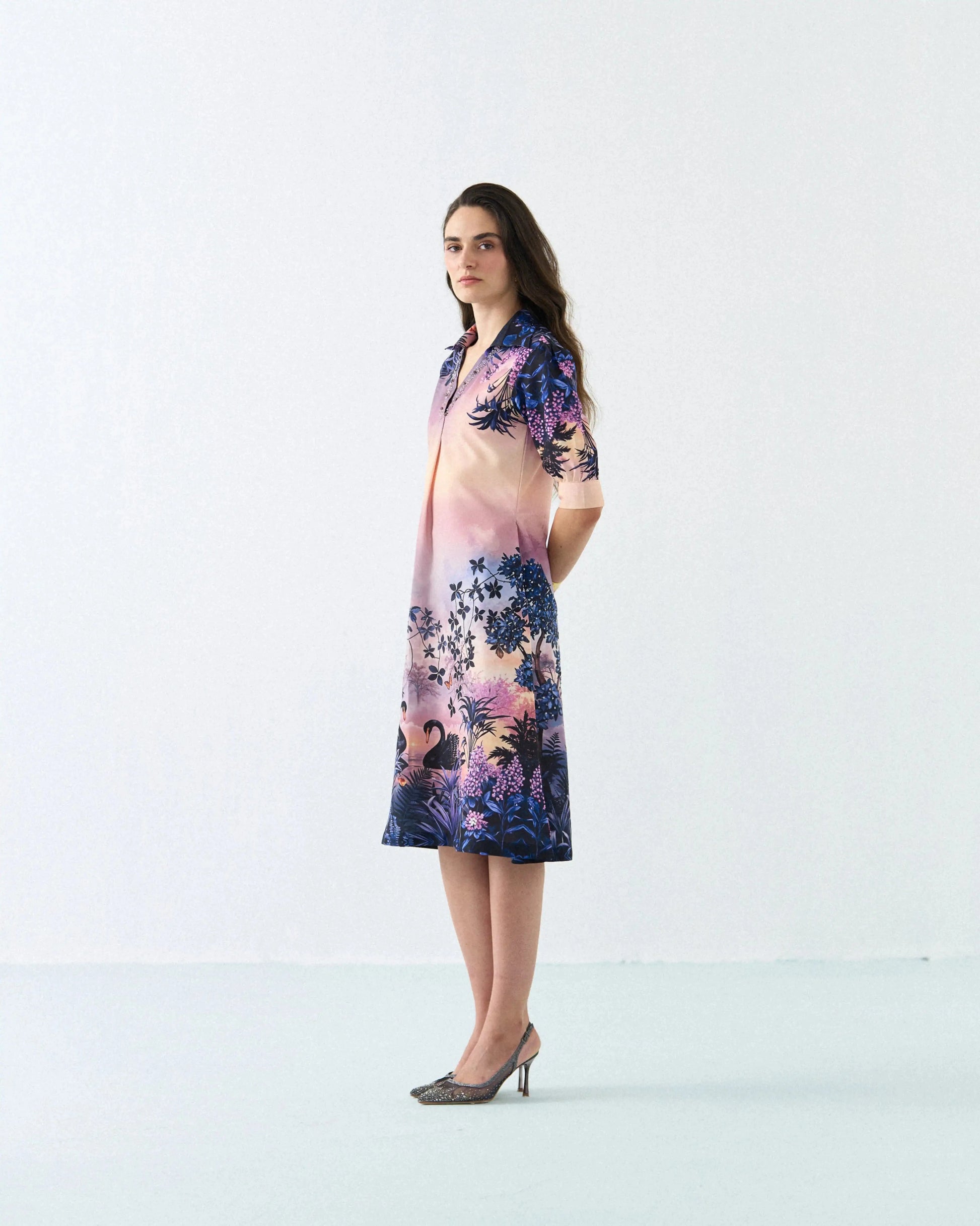 Swan glow a-line midi dress Label By Mohita