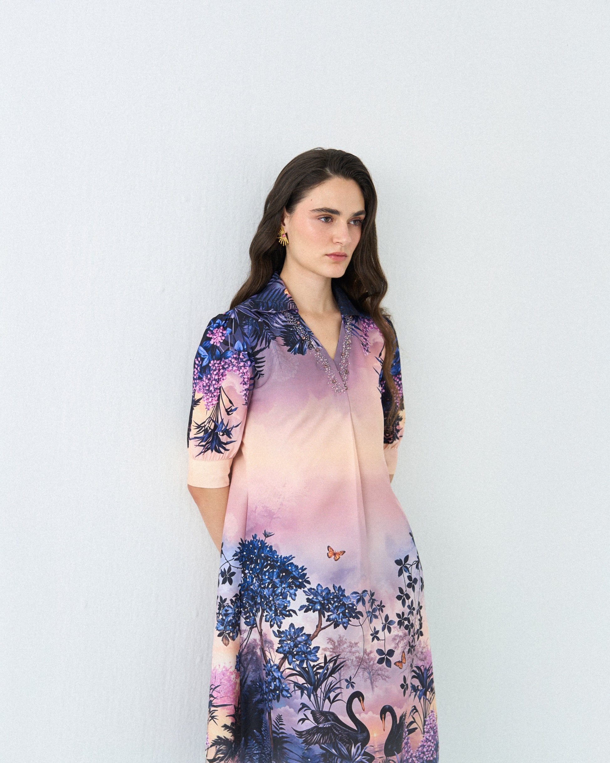 Swan glow a-line midi dress Label By Mohita