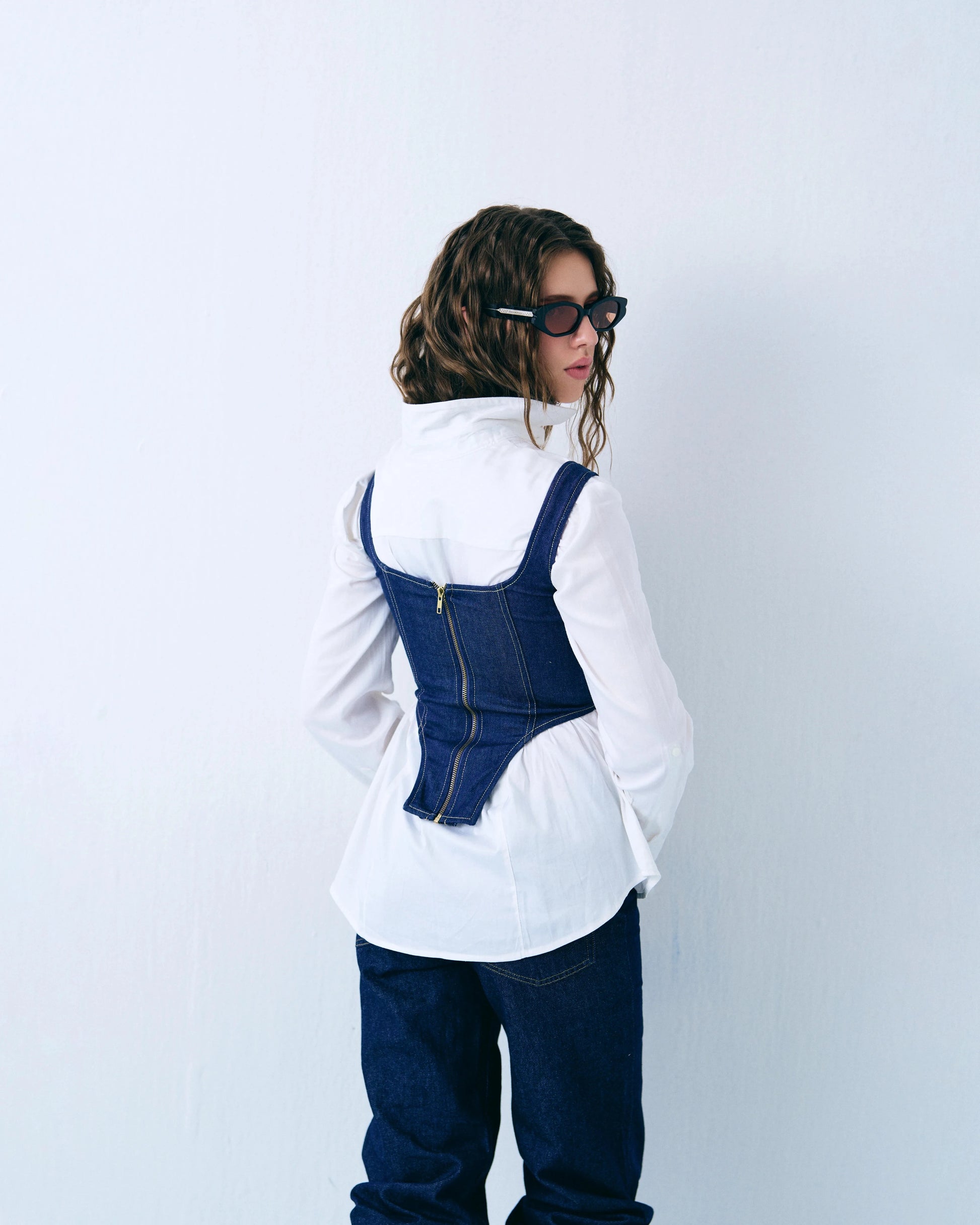 Contrast stitch denim corset Label By Mohita