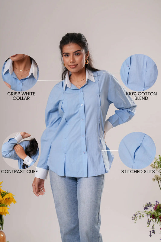 Smart Stitch Cotton Office Shirt – three-quarter view showing spread collar and stitch fold detail