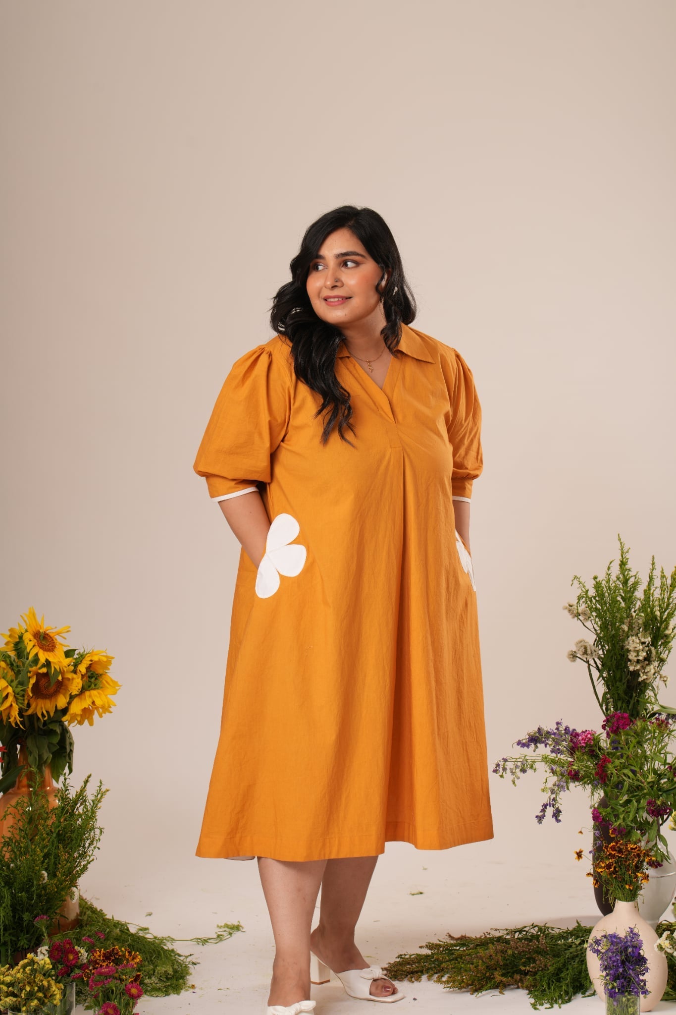 Flower Pocket A-line Dress Label By Mohita