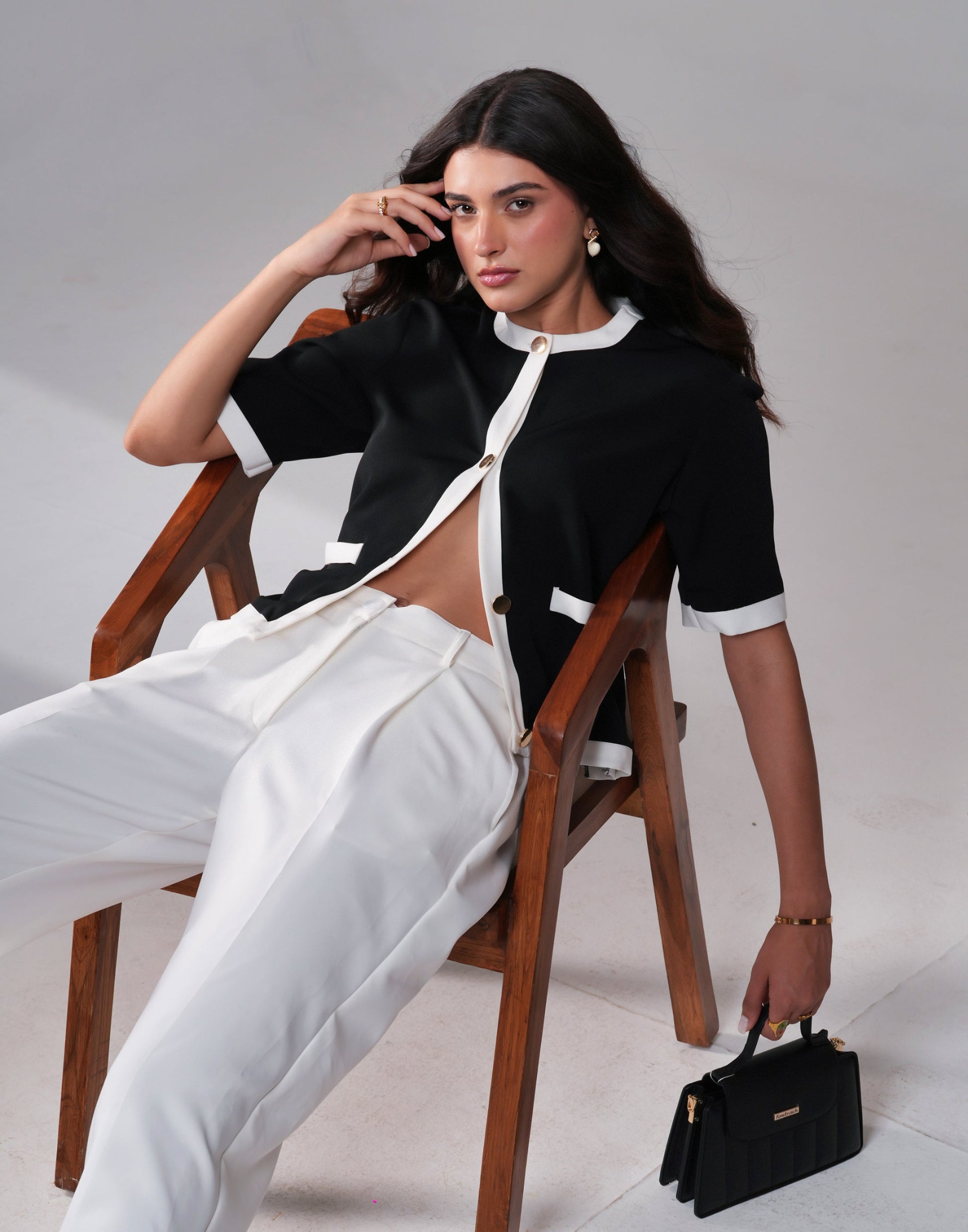 Urban Nomad Monochrome Co-ord Set — close-up of contrast strap detail
