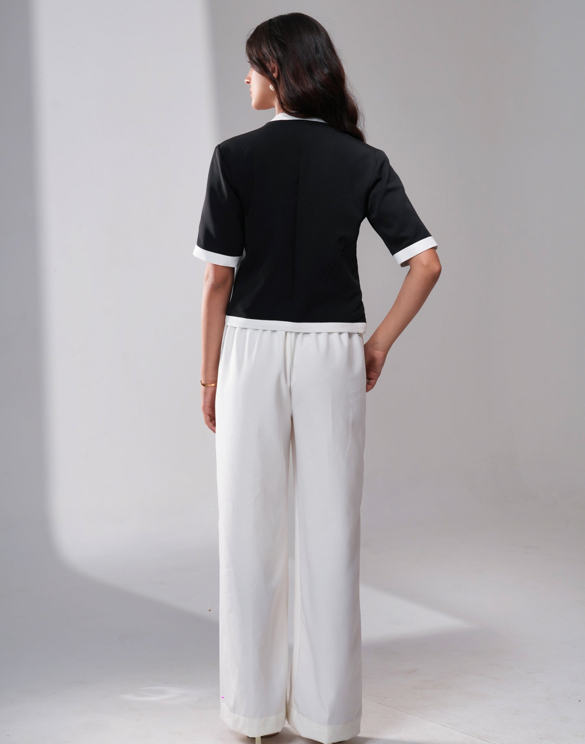 Urban Nomad Monochrome Co-ord Set — front view styled with minimal jewellery