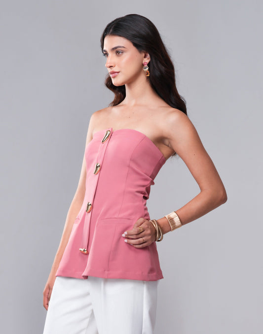 3D BUTTON OFF-SHOULDER CORDSET Label By Mohita