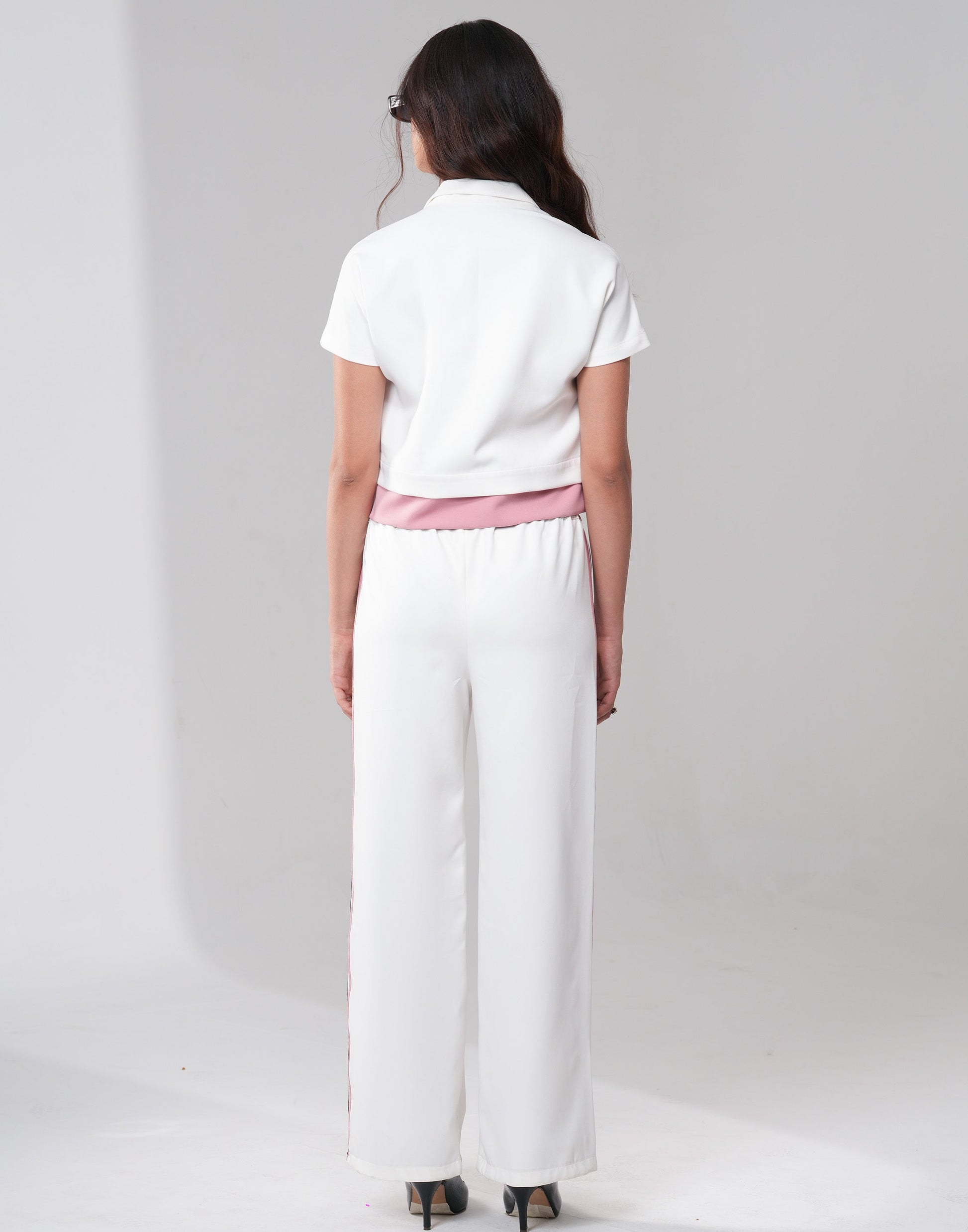 Ivory Contrast Utility Co-ord Set — front view styled with sneakers for casual wear