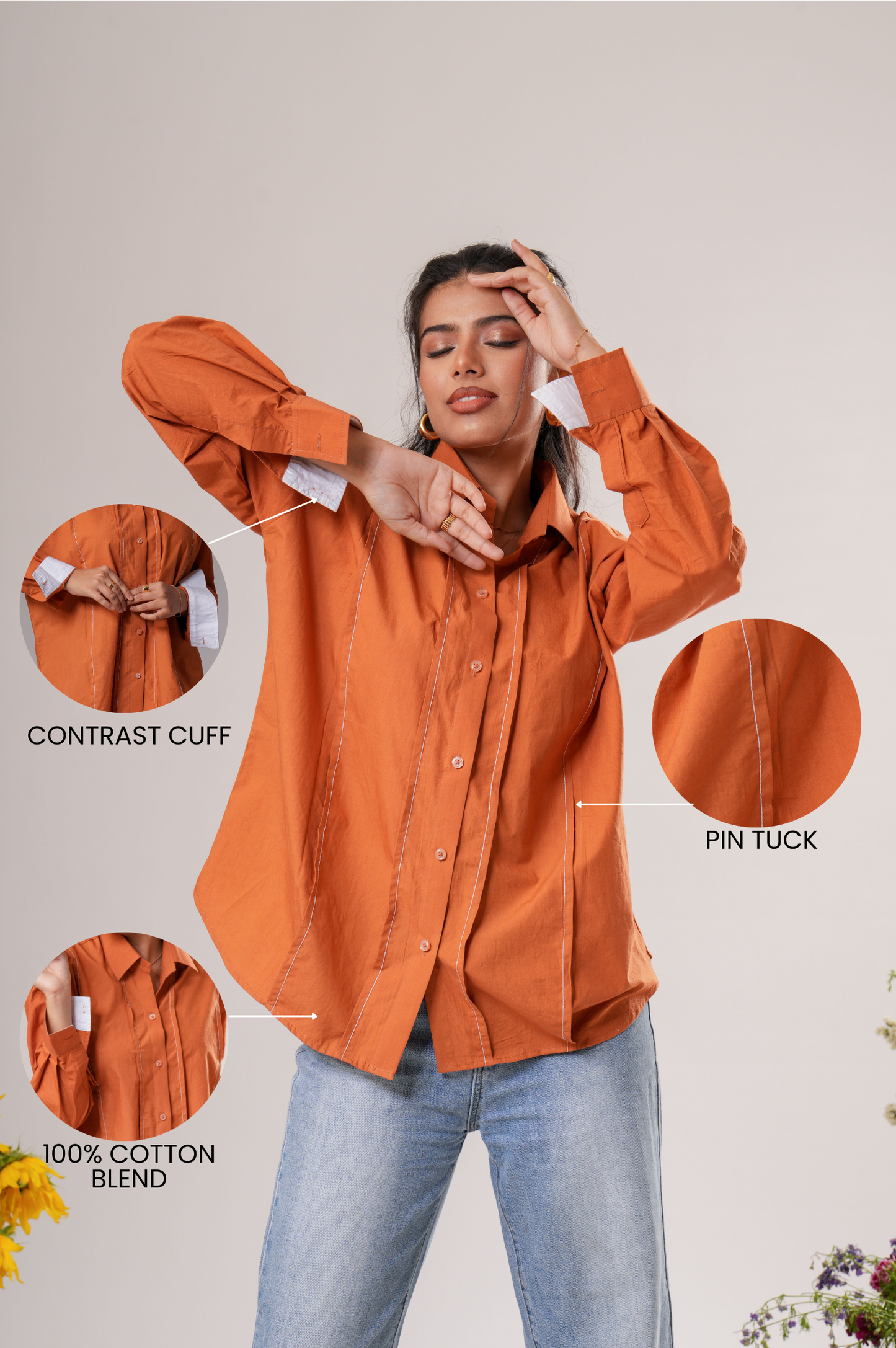 Pin-Tucked Contrast Cuff Shirt