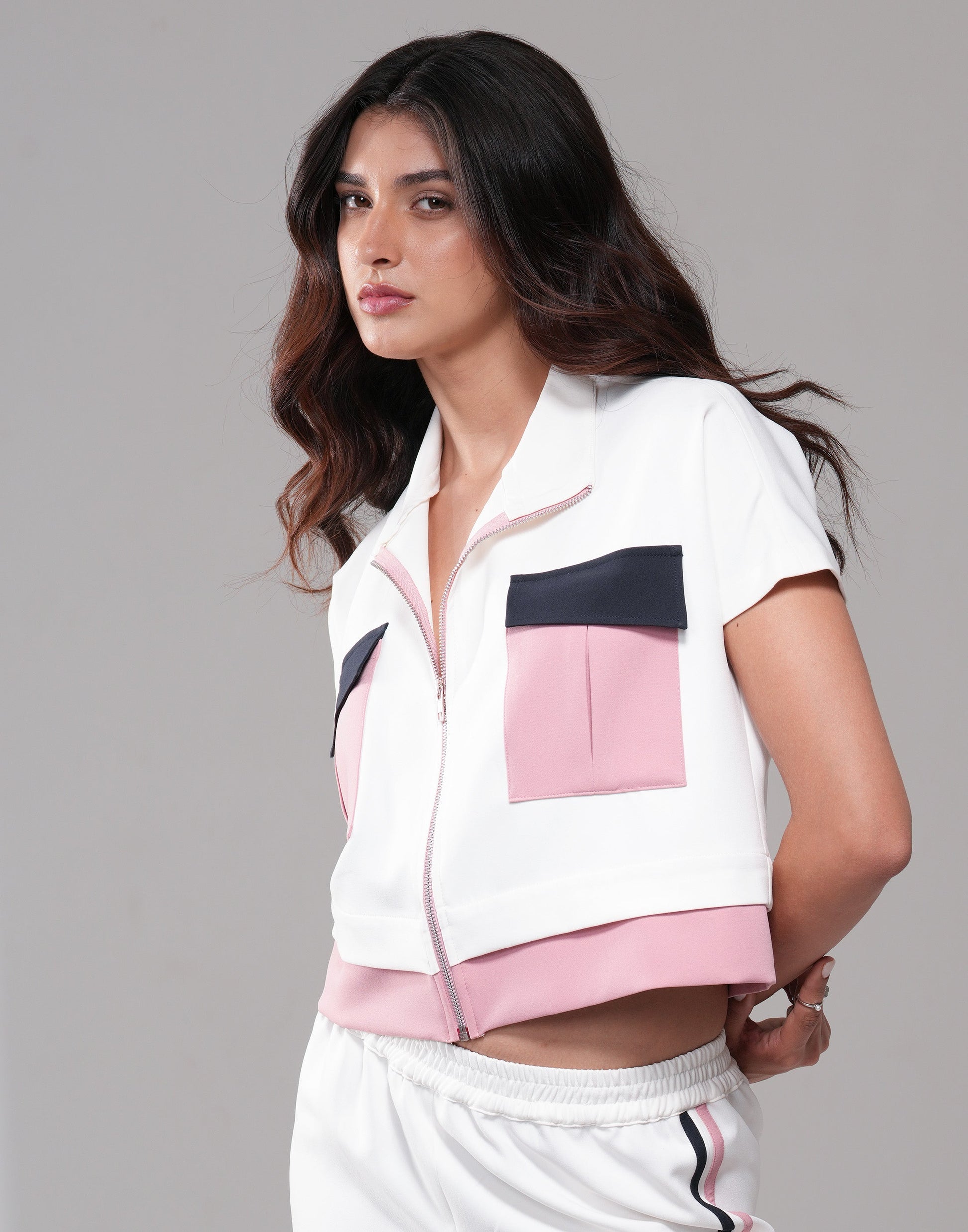 Ivory Contrast Utility Co-ord Set — back view of the ivory utility co-ord