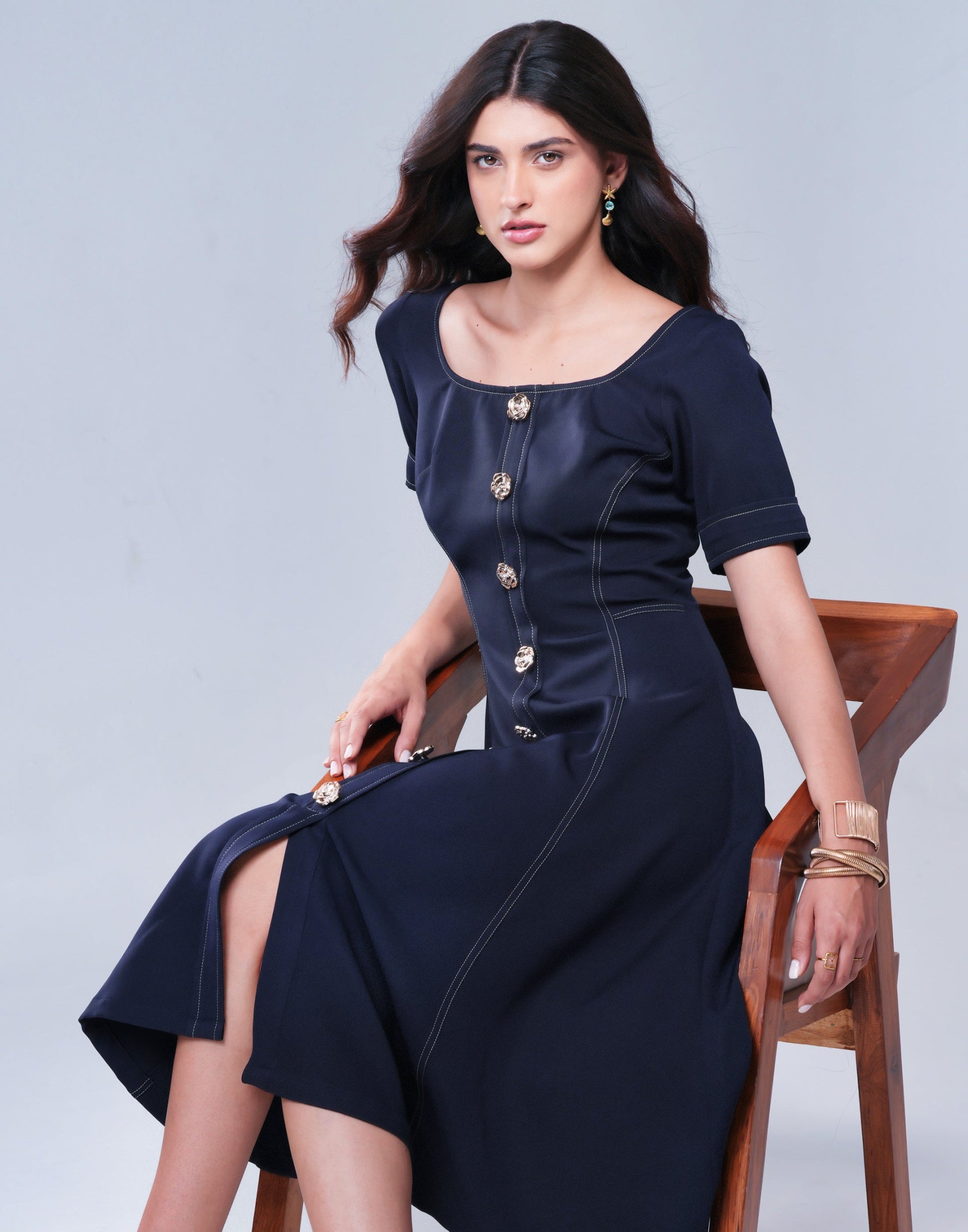 Midnight Detail Cotton Linen Midi Dress | Label By Mohita Midnight Detail Cotton Linen Midi Dress | Label By Mohita