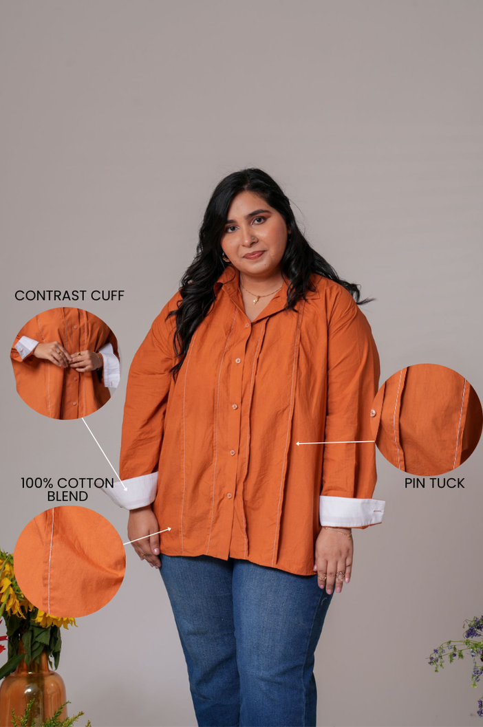 Pin-Tucked Contrast Cuff Shirt