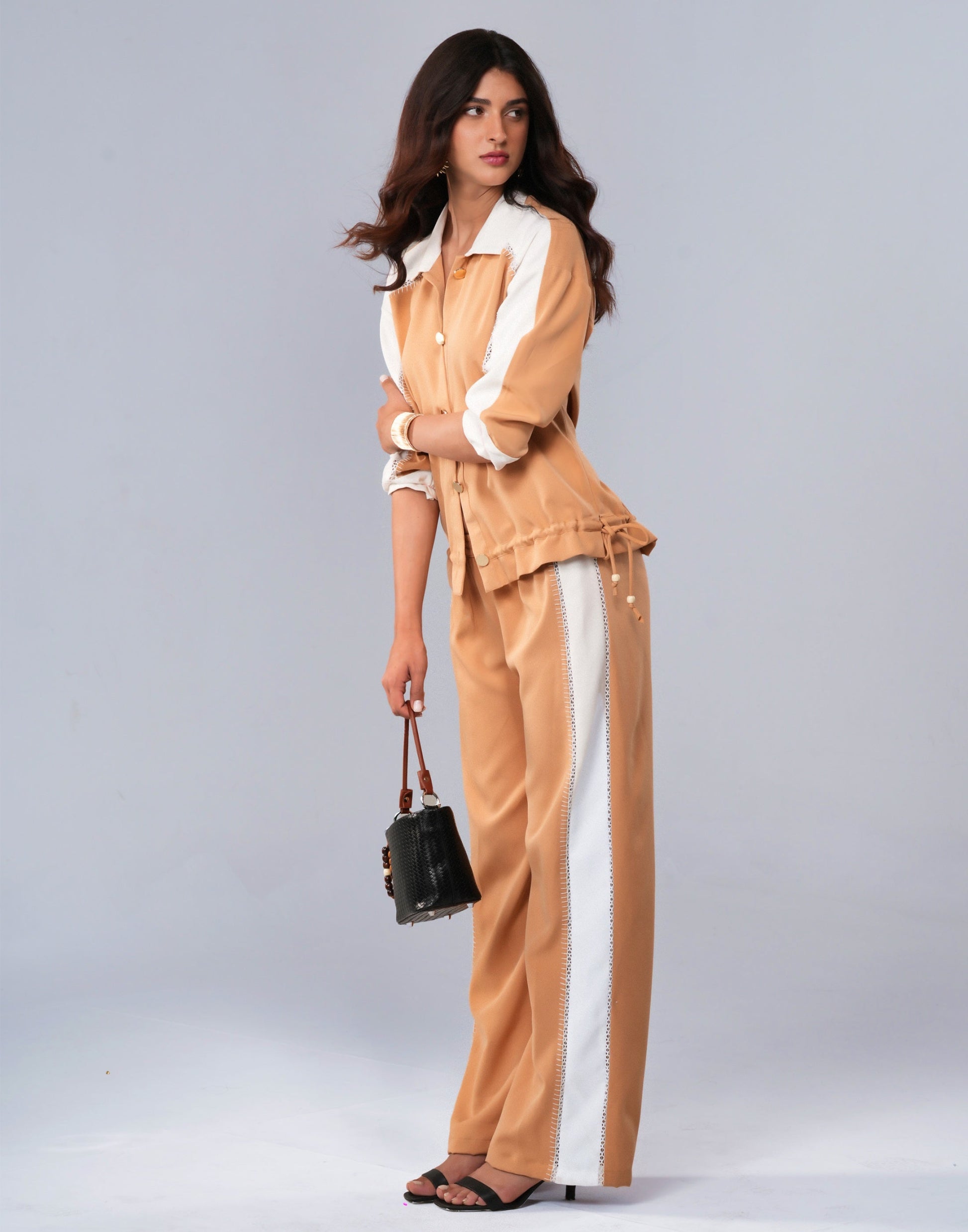 Sand Stitch Co-ord Set — side view with adjustable drawstring fit