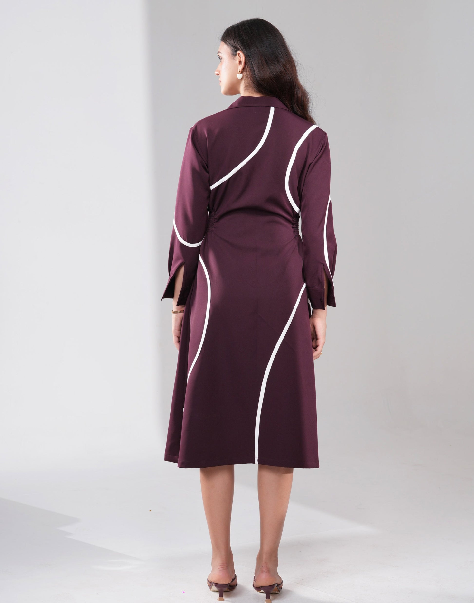 Stripe Polo A-Line Midi Dress — back view of the complete midi