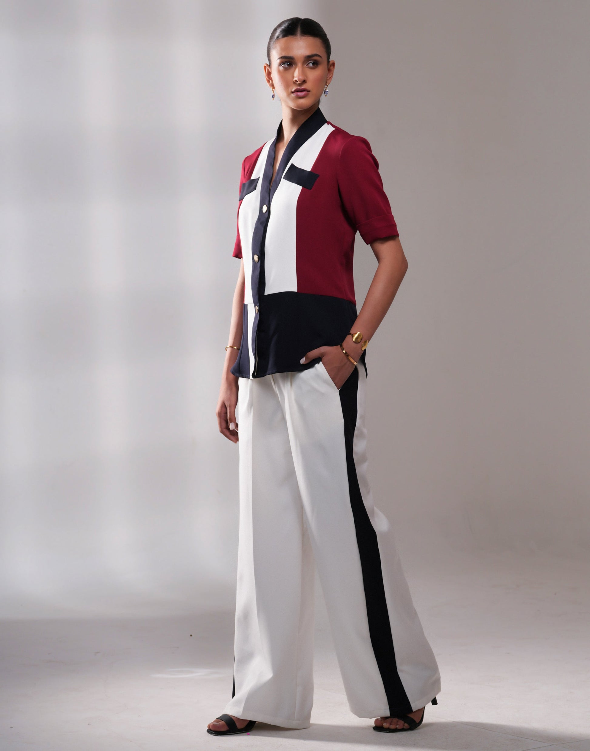 Tricolor Power Blazer Co-ord Set — back view of the complete set