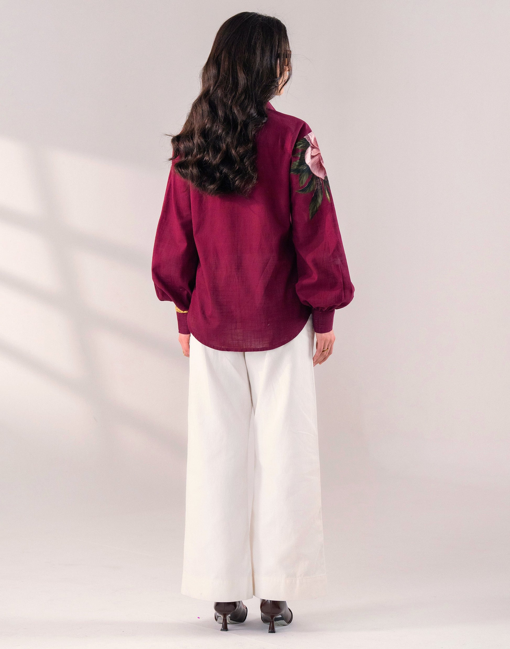 WINE FLORAL ZIP SHIRT Label By Mohita