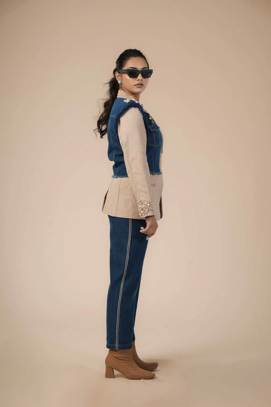 BLAZER BLOOM DENIM CORD SET Label By Mohita