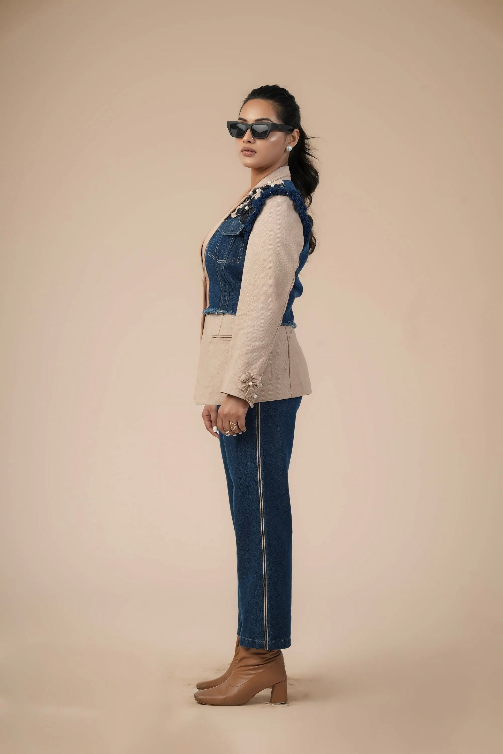 BLAZER BLOOM DENIM CORD SET Label By Mohita