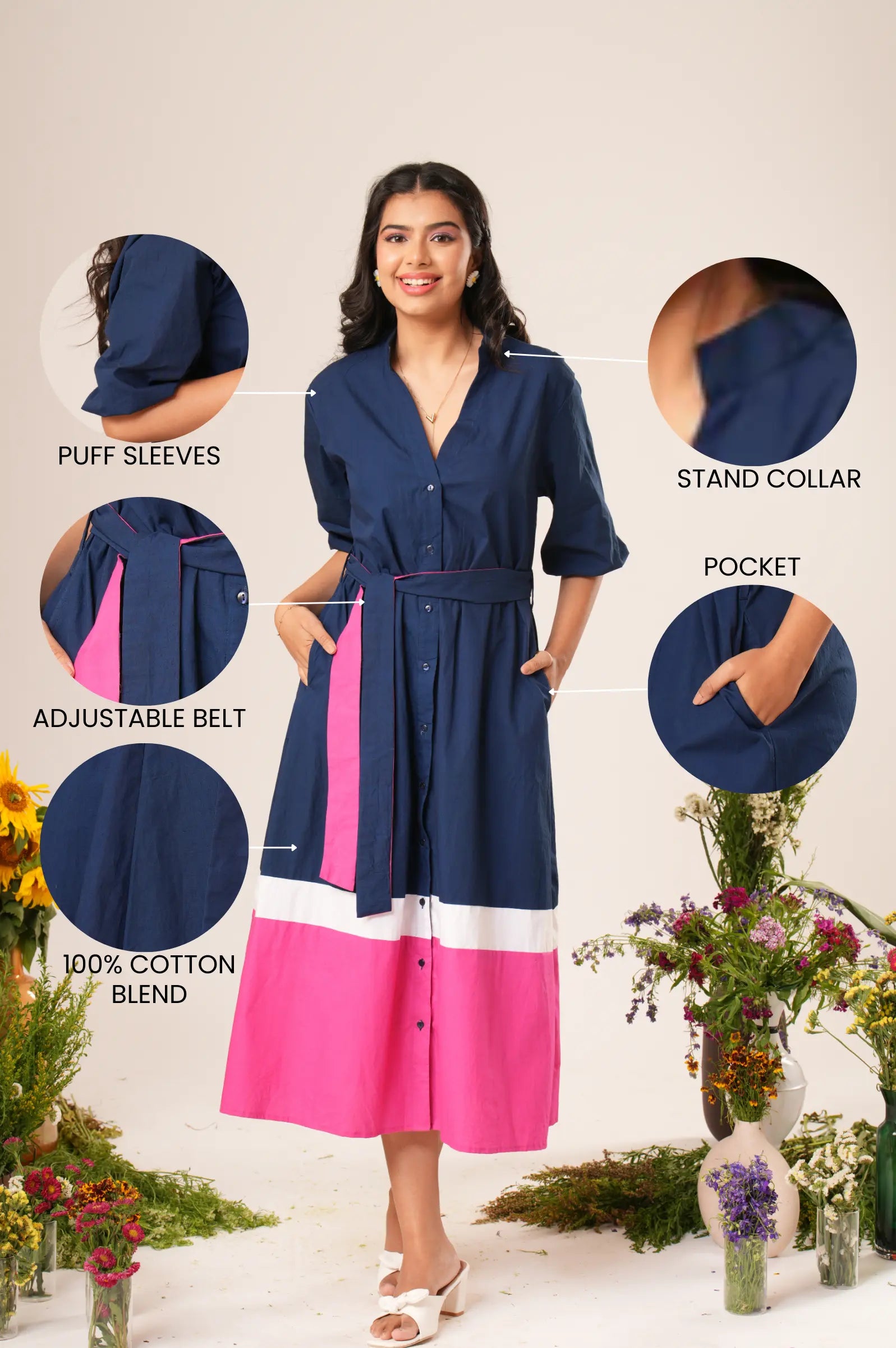 color block button up shirt dress Color-Block Striped Button-Front Midi Shirt Dress