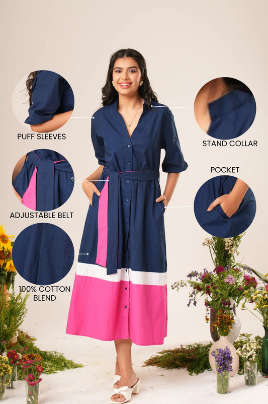 Colorblock Shirt Dress Label By Mohita