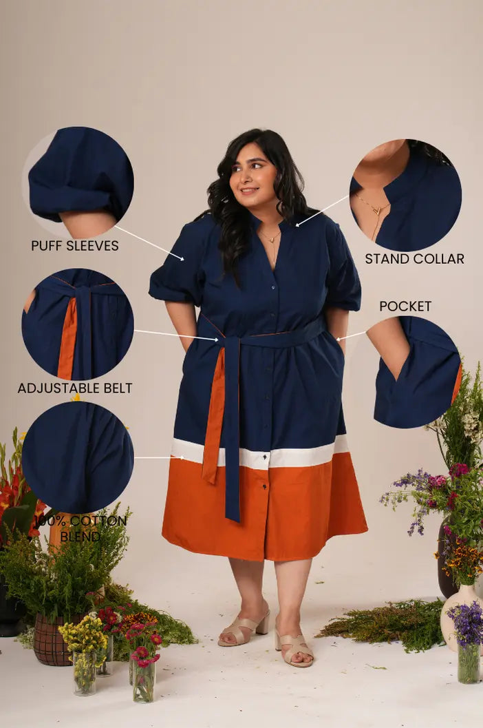 color block button up shirt dress Vintage 70's Ms. Sugar Button Down Dress, Color Block Shirt Dress, Three-Tone Retro Minimalist Style