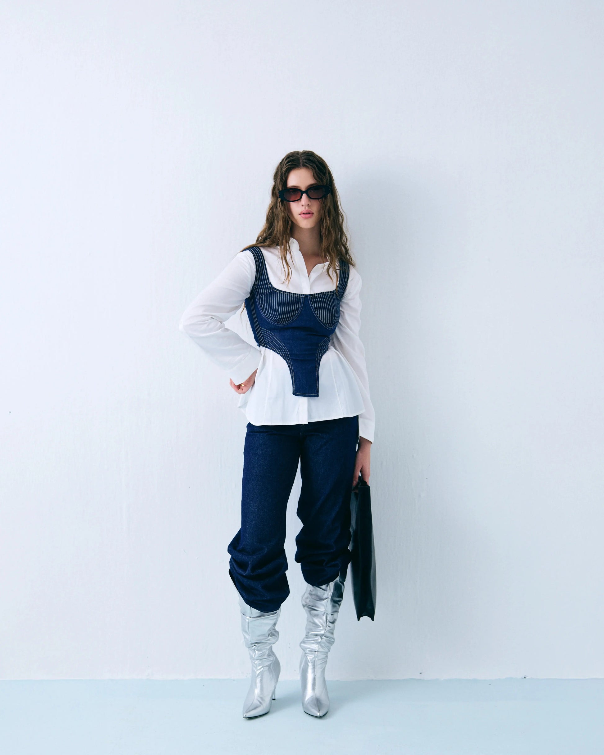 Contrast stitch denim corset Label By Mohita