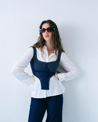 Contrast Stitch Denim Corset — structured denim top