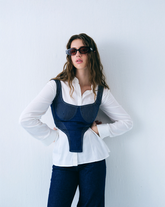 Contrast stitch denim corset Label By Mohita