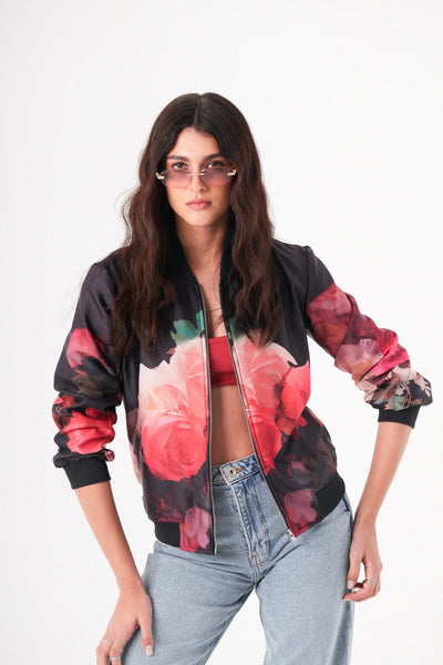 Crimson Bomber Jacket by Label by Mohita — jewel-tone statement outerwear
