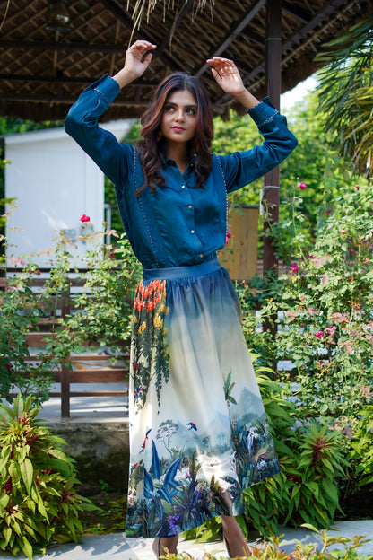 BLUE OLIVE SAFARI STORY SKIRT AND SHIRT SET