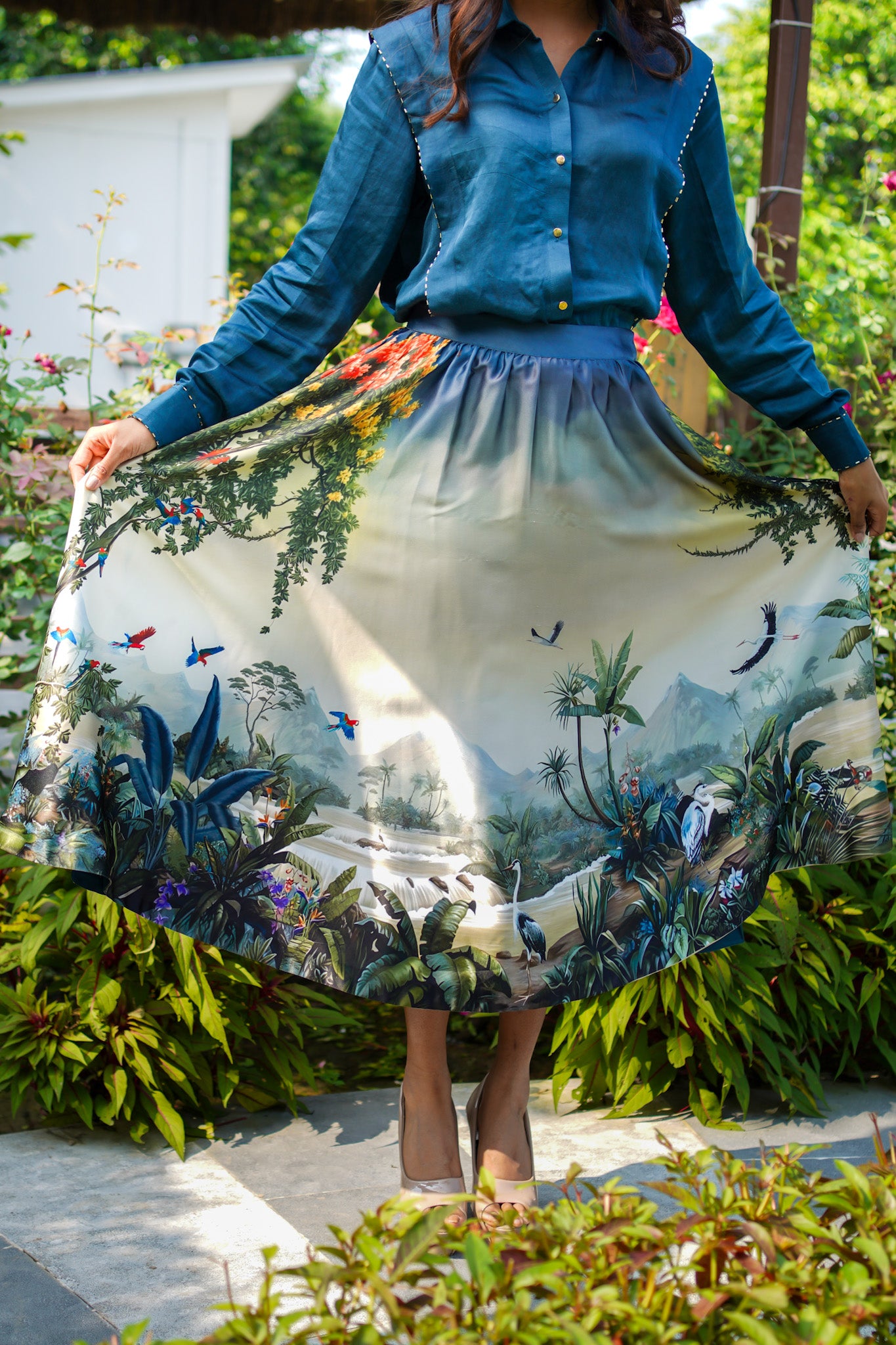 BLUE OLIVE SAFARI STORY SKIRT AND SHIRT SET