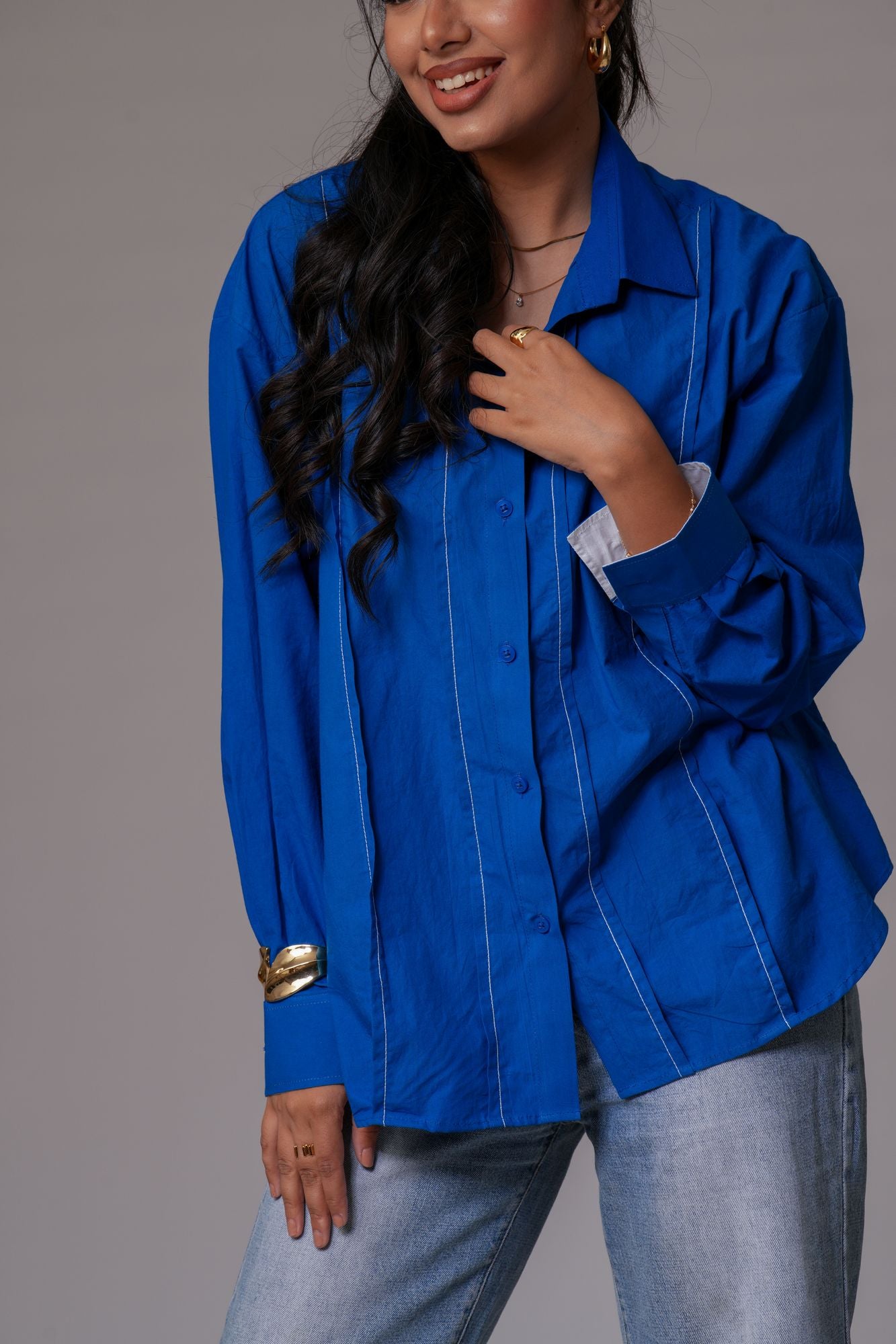 Pin-Tucked Contrast Cuff Shirt