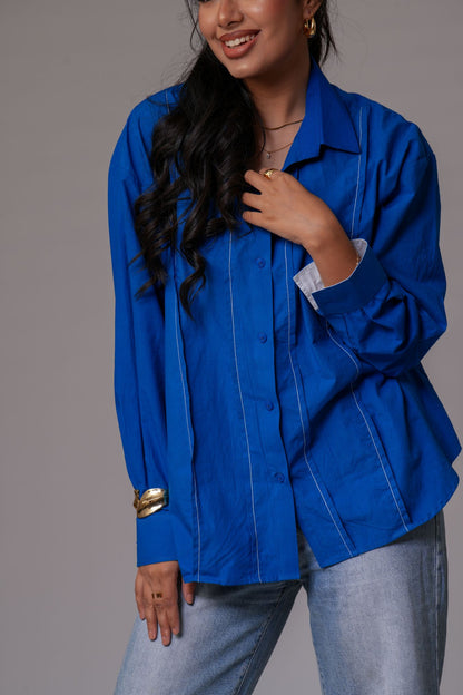 Pin-Tucked Contrast Cuff Shirt