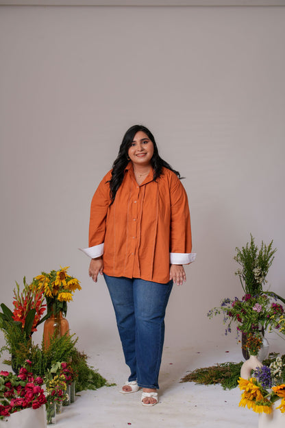 Pin-Tucked Contrast Cuff Shirt