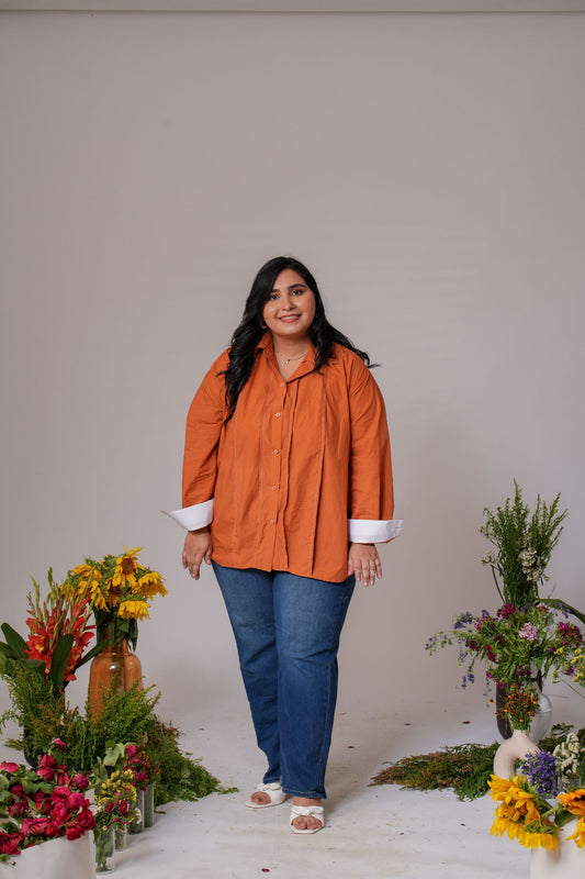 Pin-Tucked Contrast Cuff Shirt