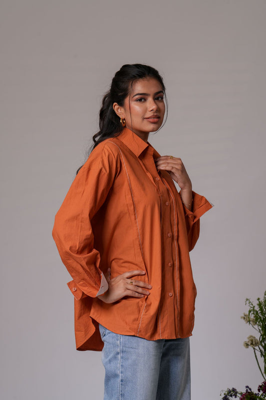 Pin-Tucked Contrast Cuff Shirt