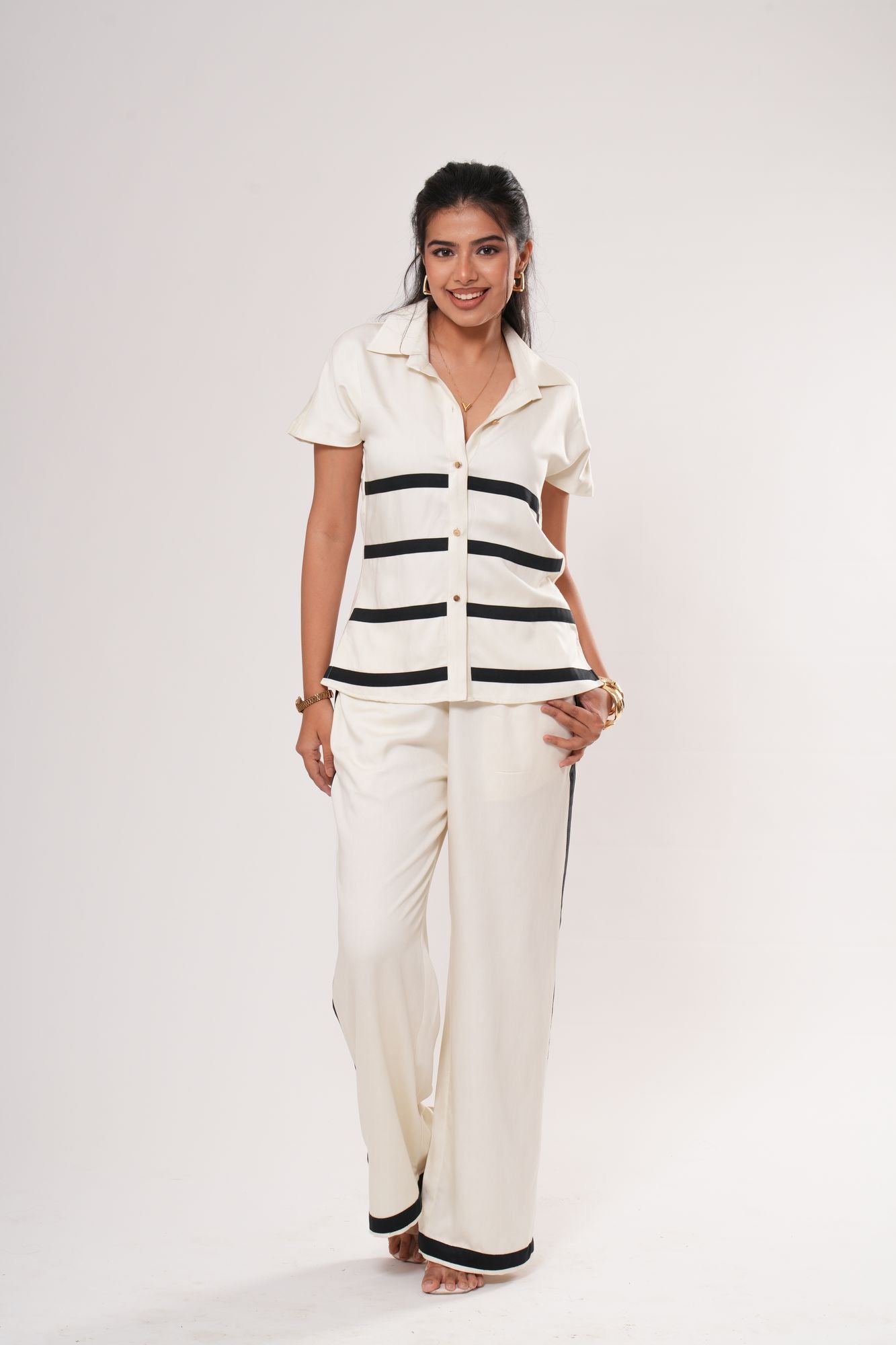 Striped Panel Shirt Co-ord Set
