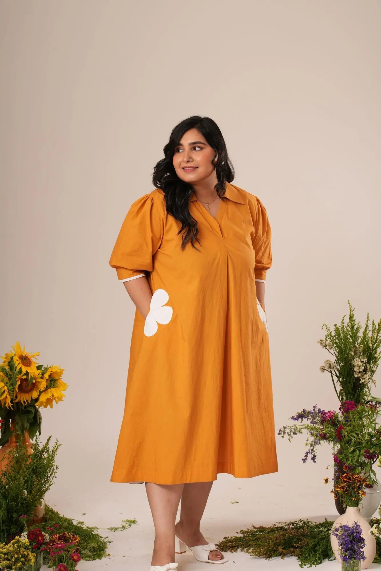 Flower Pocket A-Line Midi Dress Flower Pocket A-Line Midi Dress